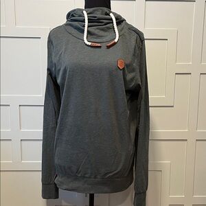 Naketano Cowl Neck Sweatshirt with Leather Accents